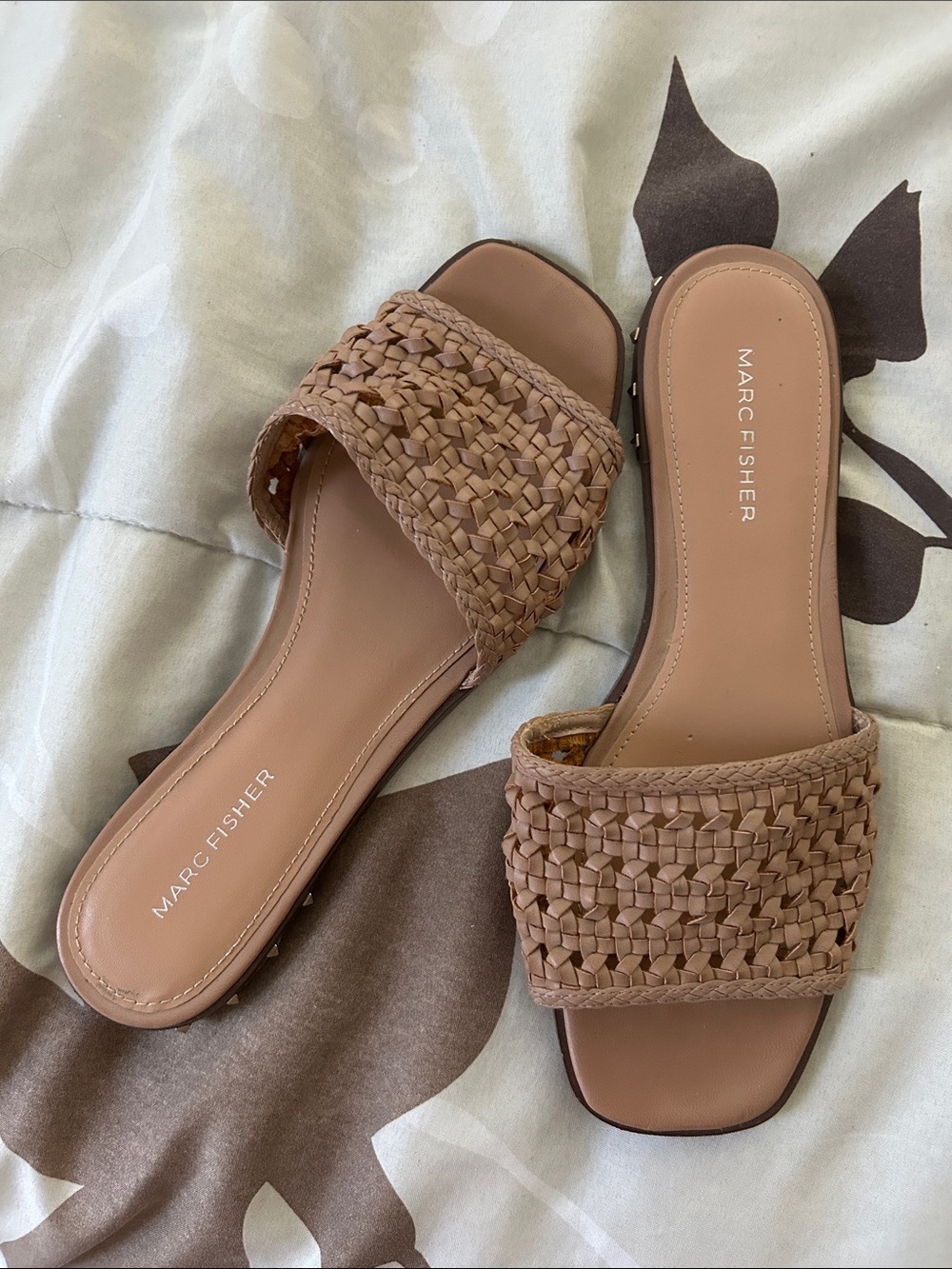 Marc Fisher Tan Woven Slide Mules